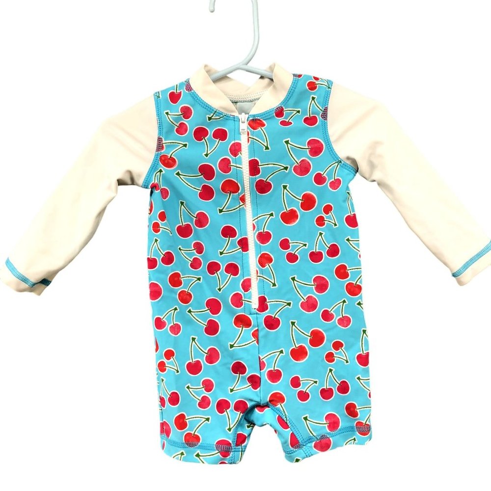 Koala Kids 3-6M Rash Guard Romper Swimsuit Cherry Print Girls Long Sleeve